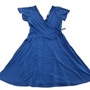 Gilli Dress Womens Small Blue Wrap Short Sleeve Fit Flare Made USA‎ Stretchy